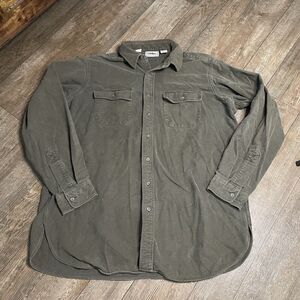 L.L. Bean Chamois Cloth Shirt Heavy Knit Flannel Button Up Men XL Tall Green VTG